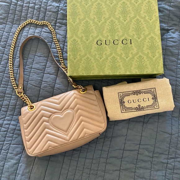 GUCCI Calfskin Matelasse Small GG Marmont Shoulder Bag Porcelain Rose - Picture 5 of 6